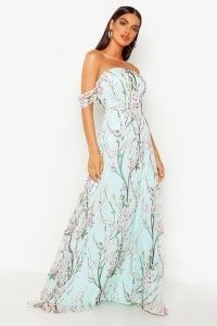 boohoo Floral Maxi Dress – Floral off the shoulder maxi dress