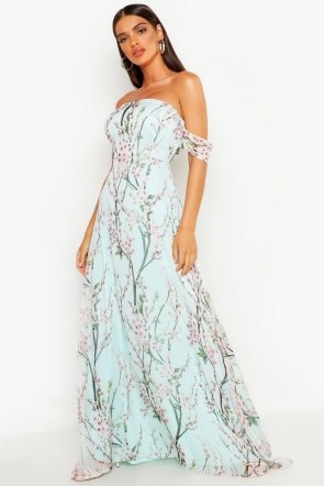 boohoo Floral Maxi Dress – Floral off the shoulder maxi dress - flipped