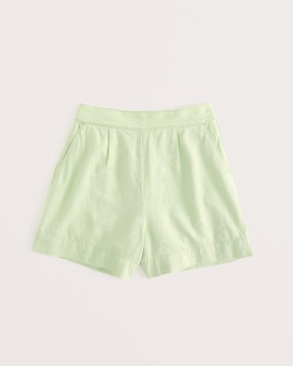 Abercrombie & Fitch Linen-Blend Pull-On Shorts in Lime ~ women’s light green summer short - flipped