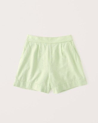 Abercrombie & Fitch Linen-Blend Pull-On Shorts in Lime ~ women’s light green summer short