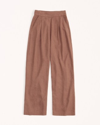 Abercrombie & Fitch Linen-Blend Pull-On Wide Leg Pants in Brown ~ women’s casual summer trousers - flipped