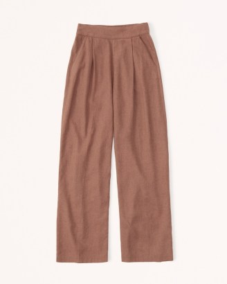 Abercrombie & Fitch Linen-Blend Pull-On Wide Leg Pants in Brown ~ women’s casual summer trousers