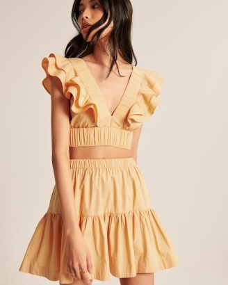 Abercrombie & Fitch Poplin Volume Mini Skirt in Orange | tiered hem summer skirts - flipped