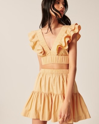 Abercrombie & Fitch Poplin Volume Mini Skirt in Orange | tiered hem summer skirts