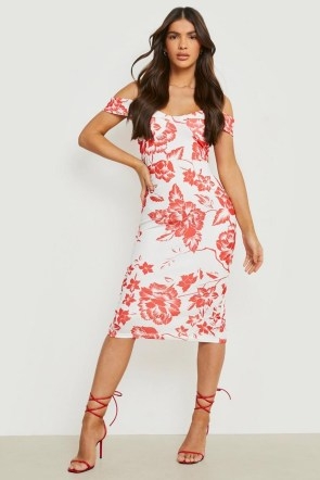Wedding Guest Dresses 2022 – boohoo – STRAPPY COLD SHOULDER MIDI DRESS FLORAL PRINT - flipped