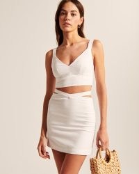 Abercrombie & Fitch Strappy Waist Linen-Blend Mini Skirt | cut out detail skirts