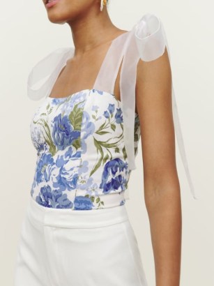 REFORMATION Zoey Top in Lucca ~ floral print organza shoulder strap tops ~ feminine sheer tie straps