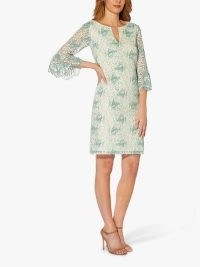 John Lewis Adrianna Papell Floral Lace Scallop Trim Shift Dress, Ivory/Mint