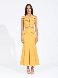 alice McCALL AIR FRANCE MIDI SKIRT in Dandelion | yellow split front flared hem skirts | pocket and button detail