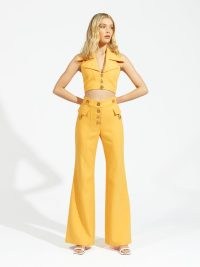 AIR FRANCE PANT in Dandelion | cool yellow retro inspired flares | womens flared vintage style trousers | women’s pocket and button detail flare hem pants | alice McCALL