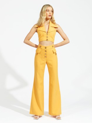 AIR FRANCE PANT in Dandelion | cool yellow retro inspired flares | womens flared vintage style trousers | women’s pocket and button detail flare hem pants | alice McCALL