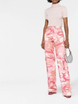 Alessandra Rich camouflage-print cargo jeans – women’s pink denim designer fashion – side pocket detail – farfetch – camo prints - flipped