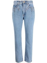 Alessandra Rich crystal-embellished cropped jeans | women’s blue denim fashion with crystals | womens casual designer clothes | FARFETCH