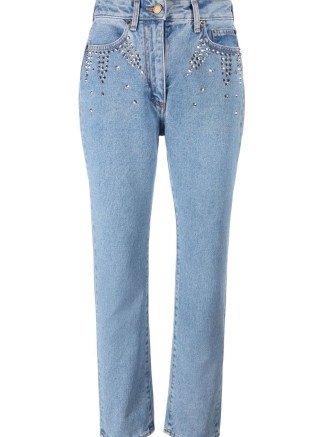 Alessandra Rich crystal-embellished cropped jeans | women’s blue denim fashion with crystals | womens casual designer clothes | FARFETCH - flipped