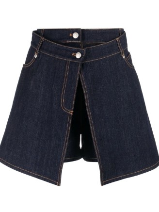 Alexander McQueen denim skirt shorts | women’s designer summer fashion | dark blue skorts | FARFETCH - flipped