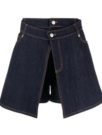 Alexander McQueen denim skirt shorts | women’s designer summer fashion | dark blue skorts | FARFETCH