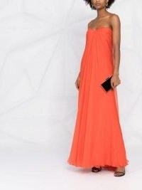 Alexander McQueen draped silk-chiffon dress / orange strapless event gowns / sweetheart neckline maxi dresses / womens designer occasion clothes / FARFETCH