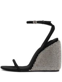Alexander Wang crystal-embellished wedge sandals / beautiful black barely there wedges covered in crystals / ankle strap wedged heels / womens designer party shoes / women’s evening occasion foowear