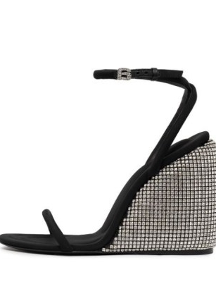 Alexander Wang crystal-embellished wedge sandals / beautiful black barely there wedges covered in crystals / ankle strap wedged heels / FARFETCH / womens designer party shoes / women’s evening occasion foowear