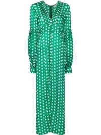 Alexandra Miro Gaia polka-dot buttoned dress / green spot print balloon sleeved maxi dresses / FARFETCH women’s fashion