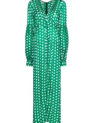 Alexandra Miro Gaia polka-dot buttoned dress / green spot print balloon sleeved maxi dresses / FARFETCH women’s fashion - flipped