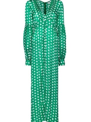 Alexandra Miro Gaia polka-dot buttoned dress / green spot print balloon sleeved maxi dresses / FARFETCH women’s fashion