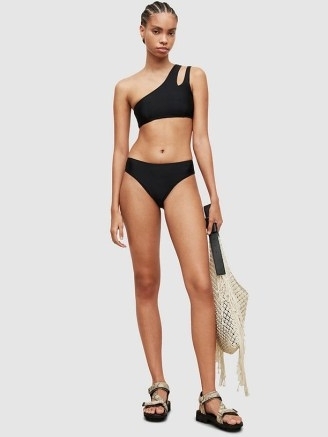 John Lewis AllSaints Cara One Shoulder Bikini Top, Black – super comfortable and comes with a double strap that creates a cutout detail from front to back - flipped