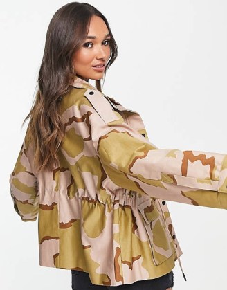 AllSaints Katey military jacket in pink camo / women’s camouflage print jackets / asos womens fashion / drawstring waist