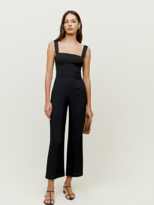 Reformation Alva Jumpsuit in Black ~ sleeveless square neck crop leg jumpsuits ~ chic summer fashion to dress up or down ~ add luxe style accessories for an effortless occasion look - flipped