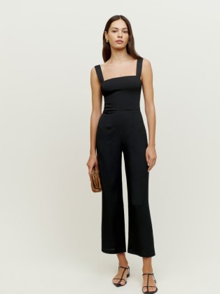 Reformation Alva Jumpsuit in Black ~ sleeveless square neck crop leg jumpsuits ~ chic summer fashion to dress up or down ~ add luxe style accessories for an effortless occasion look