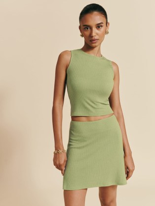 Reformation Andres Knit Two Piece in Crocodile | chic green sleeveless top and mini skirt co-ord | on-trend tops and skirts fashion sets | trendy co-ords