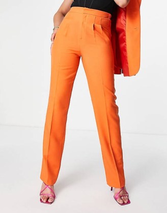 ASOS DESIGN Tall masculine suit trouser with elastic waist in orange / women’s vivid colour trousers / womens bright fashion / vibrant clothes / high rise / pleated front - flipped