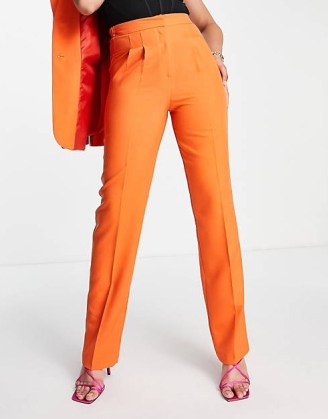 ASOS DESIGN Tall masculine suit trouser with elastic waist in orange / women’s vivid colour trousers / womens bright fashion / vibrant clothes / high rise / pleated front