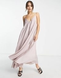 ASOS EDITION trapeze cami midi dress in viscose in grey lilac ~ flowing spaghetti strap evening dresses – floaty going out fashion
