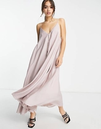 ASOS EDITION trapeze cami midi dress in viscose in grey lilac ~ flowing spaghetti strap evening dresses – floaty going out fashion