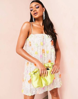 ASOS LUXE 3D embellished floral bubble mini dress in multi ~ spaghetti strap flower applique dresses ~ women’s feminine party fashion ~ glamorous going out look - flipped