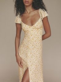 Reformation Baxley Dress in Lima / floral print slit hem midi dresses / short flutter sleeves / feminine summer clothes