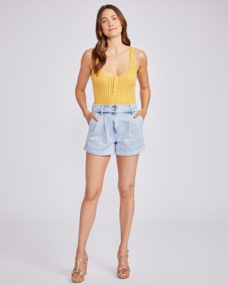 PAIGE Beth Short in Sherry | women’s light wash blue denim front pleat shorts | pleated | high rise | womens classic casual summer fashion - flipped
