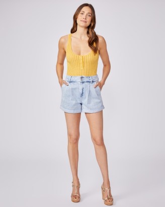 PAIGE Beth Short in Sherry | women’s light wash blue denim front pleat shorts | pleated | high rise | womens classic casual summer fashion