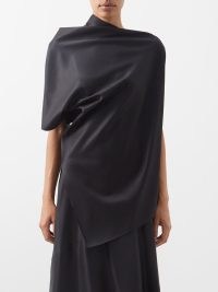 THE ROW Kasper draped silk-blend satin top ~ chic black asymmetric tops ~ women’s contemporary minimalist clothes ~ MATCHESFASHION