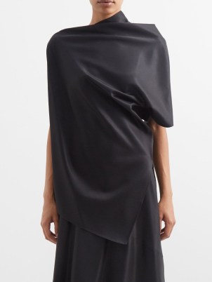 THE ROW Kasper draped silk-blend satin top ~ chic black asymmetric tops ~ women’s contemporary minimalist clothes ~ MATCHESFASHION - flipped