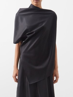 THE ROW Kasper draped silk-blend satin top ~ chic black asymmetric tops ~ women’s contemporary minimalist clothes ~ MATCHESFASHION