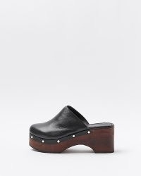 RIVER ISLAND BLACK STUDDED HEELED CLOGS | womens 70s retro style footwear | women’s 1970s inspired chunky sandals
