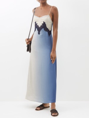 GABRIELA HEARST Adolphine lace-trimmed ombré cashmere-blend dress | luxe blue spaghetti strap slip dresses | cami straps | women’s designer summer clothing at MATCHESFASHION
