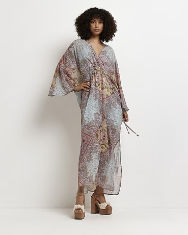 RIVER ISLAND BLUE FLORAL SMOCK MAXI DRESS / mixed print kimono style dresses / vintage style fashion