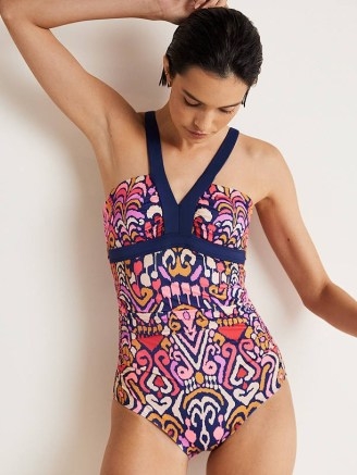 Boden Corsica Ikat Print Swimsuit, French Navy – John Lewis - flipped