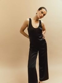 Reformation Brianna Silk Jumpsuit Black / sleeveless wide leg redlaxed fit jumpsuits