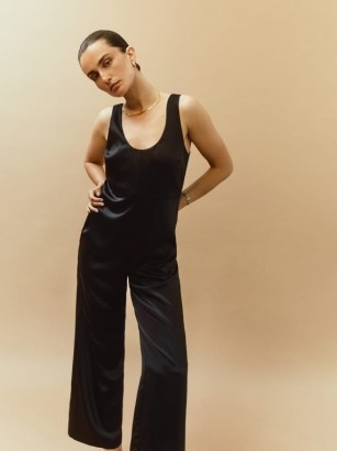 Reformation Brianna Silk Jumpsuit Black / sleeveless wide leg redlaxed fit jumpsuits - flipped