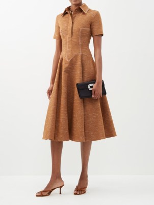 EMILIA WICKSTEAD Jody cotton-blend denim midi dress ~ brown short sleeved fit and flare vintage style dresses ~ MATCHESFASHION
