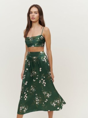 Reformation Carrie Silk Two Piece in Buena ~ green floral fashion sets ~ women’s summer occasion co-ord ~ feminine event clothes - flipped